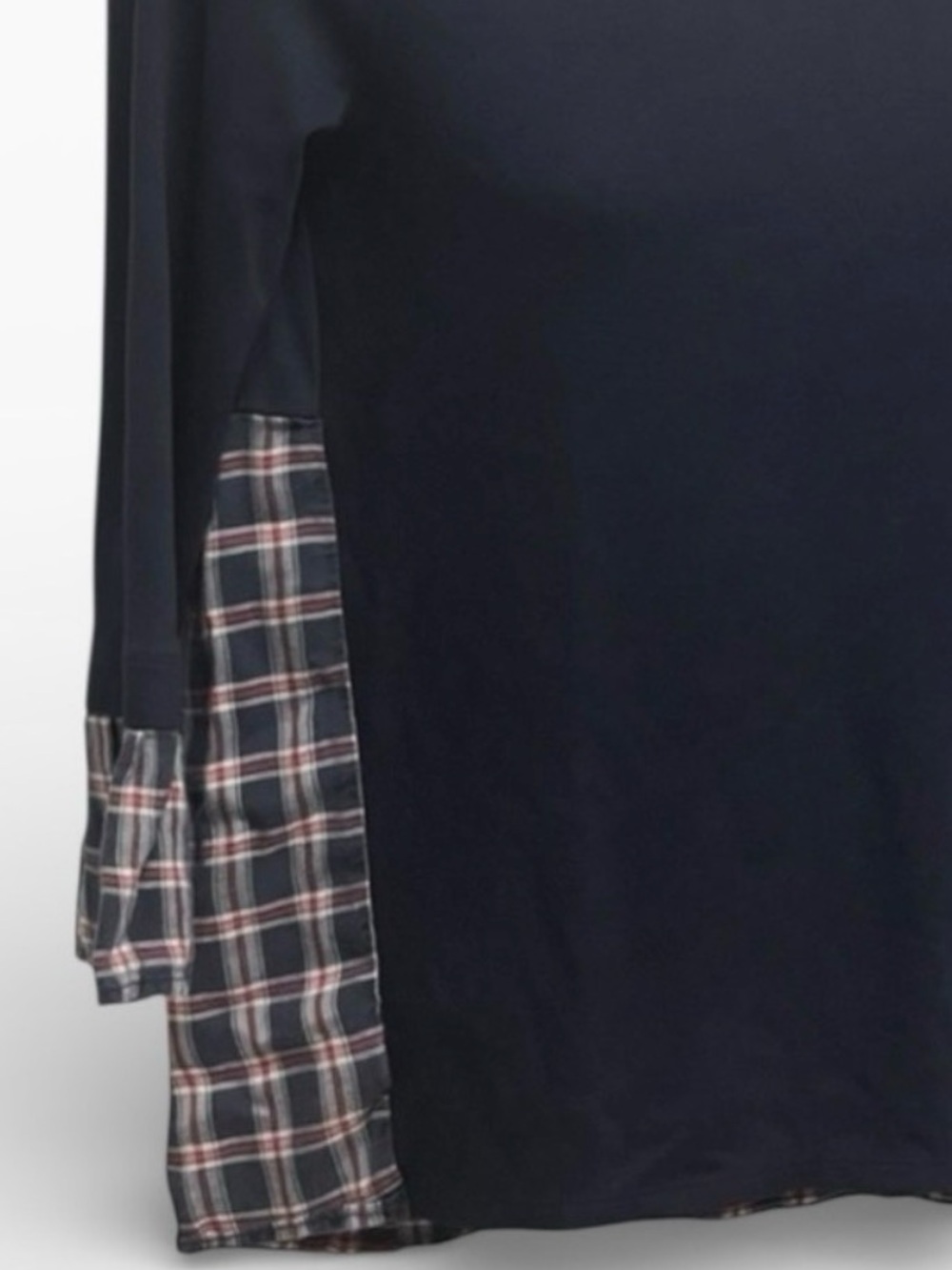 LOFT Navy Mixed Media Tunic Top XS Plaid Contrast Trim Long Sleeve Peplum Blouse - Picture 5 of 5